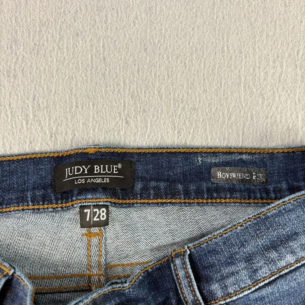 Judy Blue Jeans Womens‎ 7/28 Boyfriend Fit Distressed Denim Medium Wash